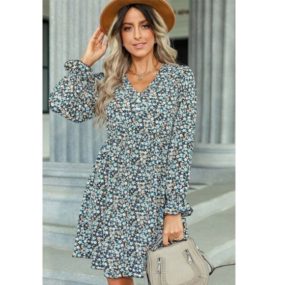 Floral Decorative Button Mini Dress - Picture 11 of 14